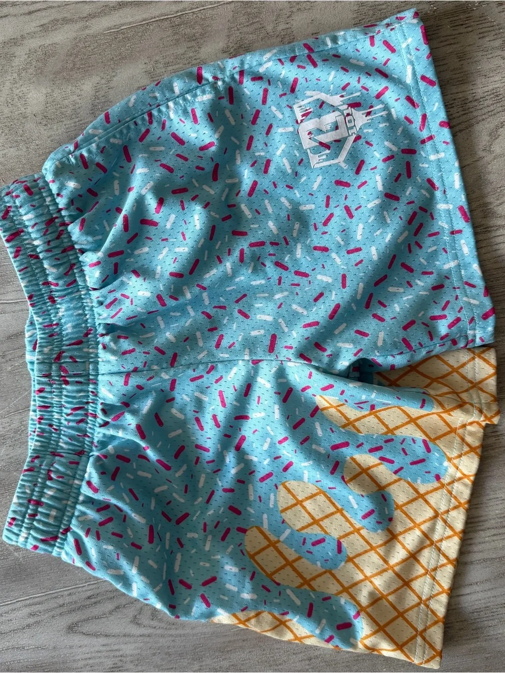 Kids Blue Sprinkle Print Swim Shorts with Ice Cream Cone Graphic